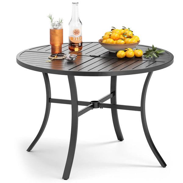 Round Metal Outdoor Dining Table with Umbrella Hole