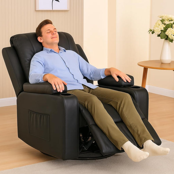 Swivel Recliner Chair with Cup Holders & Side Pockets