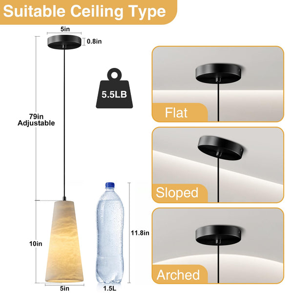 Natural Alabaster Pendant Light – Dimmable, Conical Shade
