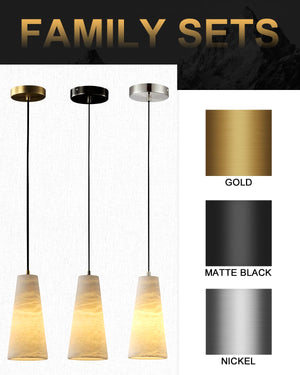 Natural Alabaster Pendant Light – Dimmable, Conical Shade