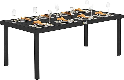 8-Person Rectangular Outdoor Dining Table – Aluminum Frame & Faux Wood Top