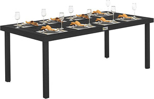 8-Person Rectangular Outdoor Dining Table – Aluminum Frame & Faux Wood Top