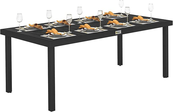 8-Person Rectangular Outdoor Dining Table – Aluminum Frame & Faux Wood Top
