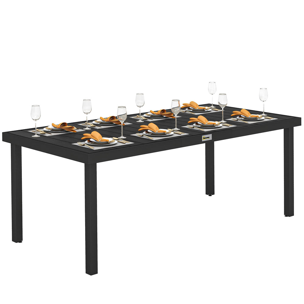 8-Person Rectangular Outdoor Dining Table – Aluminum Frame & Faux Wood Top
