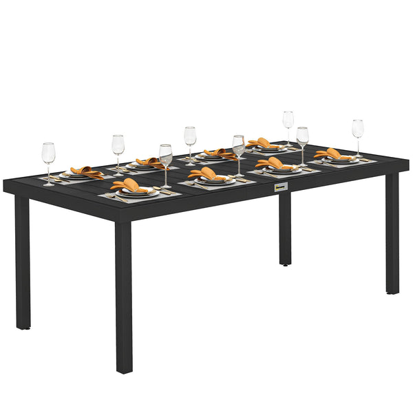 8-Person Rectangular Outdoor Dining Table – Aluminum Frame & Faux Wood Top