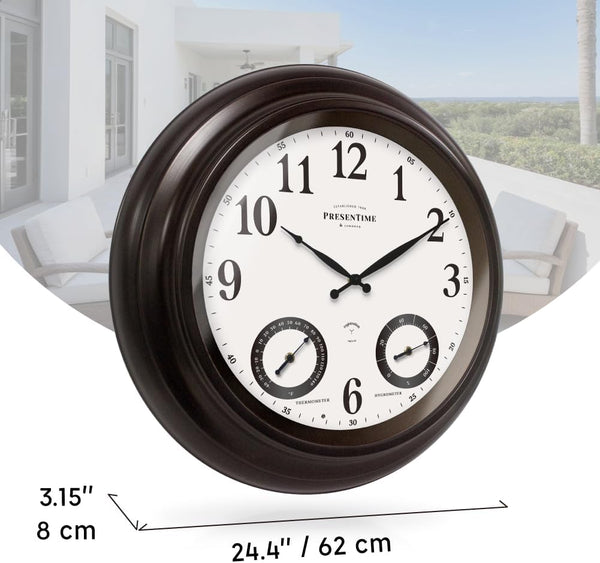 24-Inch LED Outdoor Wall Clock with Weather Station