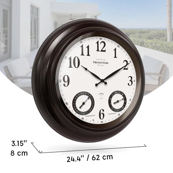 24-Inch LED Outdoor Wall Clock with Weather Station