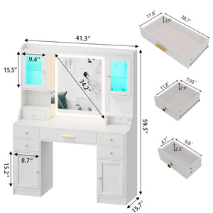 LED Vanity Desk with Mirror, RGB Cabinets & Charging Station