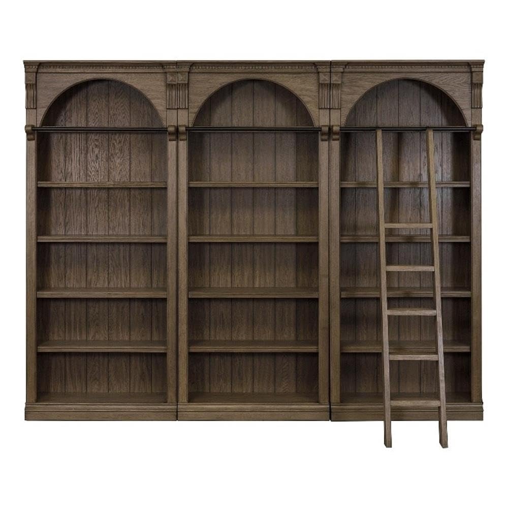 Traditional Wood Bookcase Wall with Ladder – 5-Shelf, 8 ft