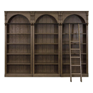 Traditional Wood Bookcase Wall with Ladder – 5-Shelf, 8 ft