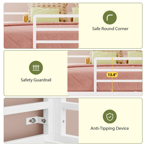 Full Over Twin Bunk Bed with Storage Drawers & RGB Lights