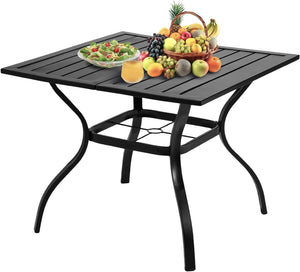 59" Rectangle Metal Outdoor Dining Table with Umbrella Hole