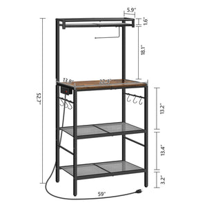 Baker's Rack with Power Outlet, Paper Holder & 6 Hooks