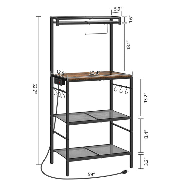 Baker's Rack with Power Outlet, Paper Holder & 6 Hooks