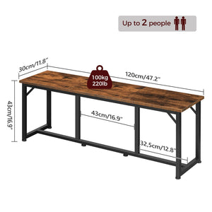 47.2" Industrial Dining Bench – Rustic Brown