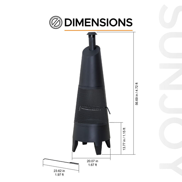 2-in-1 Chiminea Fire Pit & Grill, 57" Tall Outdoor Fireplace