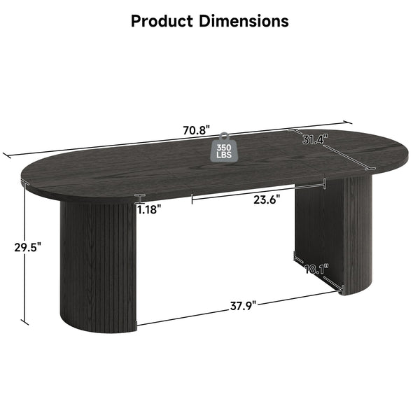 70.8 Inch Oval Dining Table for 4-6 | Modern Kitchen Table with Fluted Wood Strip Base