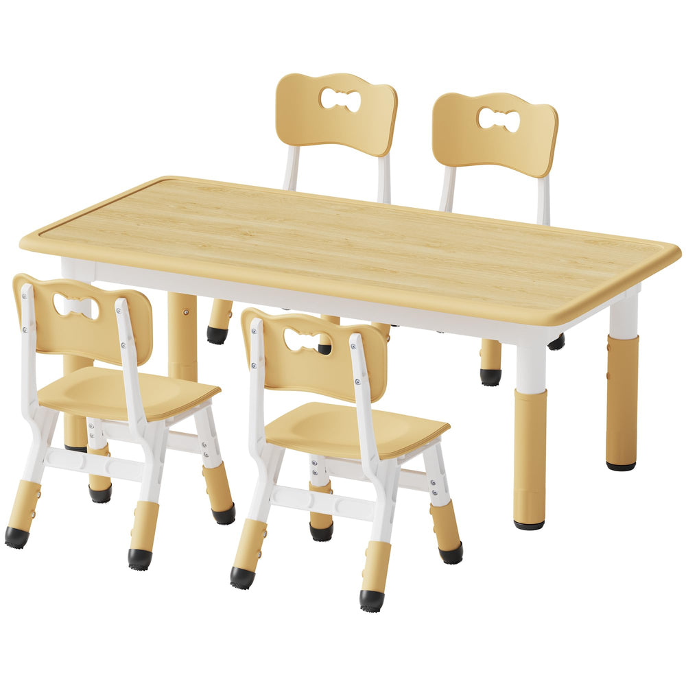 Kids Height-Adjustable Table and 4 Chairs Set with Graffiti Desktop