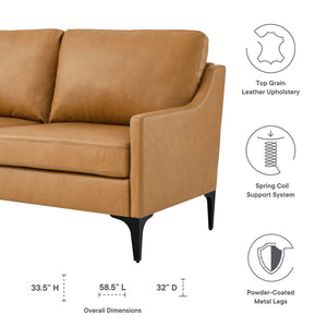 Mid-Century Modern Top-Grain Leather Loveseat – Tan