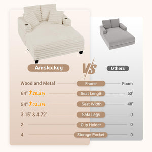Oversized Chaise Lounge Chair with Wood Frame & Storage