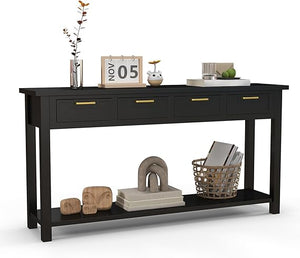 60" Console Table with 4 Drawers & Open Shelf