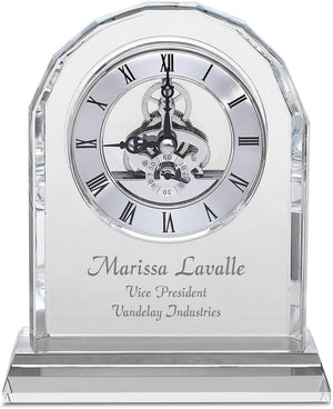 Crystal Desk Clock with Arched Top & Laser Engraving
