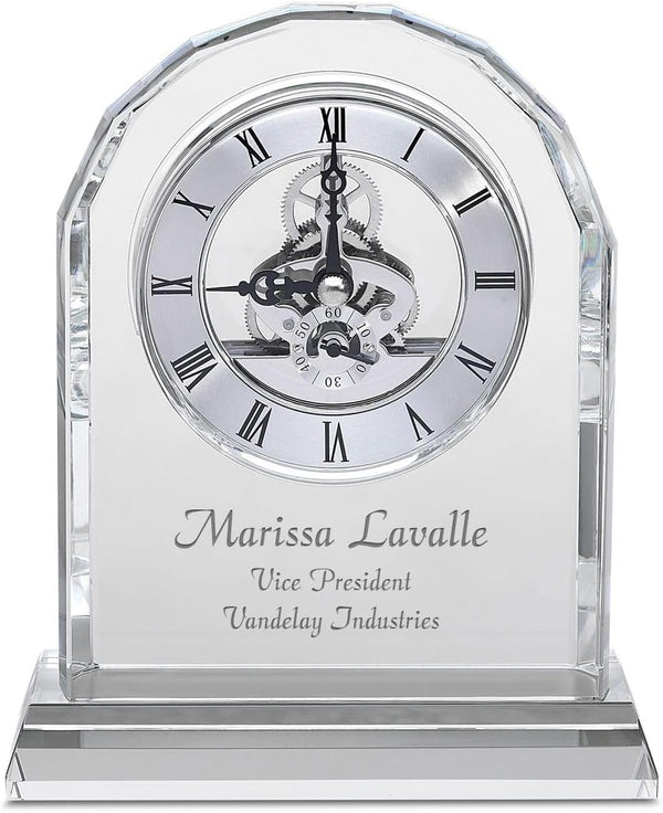 Crystal Desk Clock with Arched Top & Laser Engraving