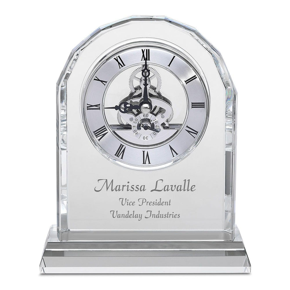 Crystal Desk Clock with Arched Top & Laser Engraving