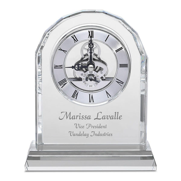 Crystal Desk Clock with Arched Top & Laser Engraving