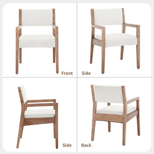 Upholstered Dining Chairs with Arms – Beige Linen & Natural Wood
