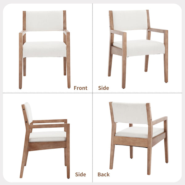 Upholstered Dining Chairs with Arms – Beige Linen & Natural Wood