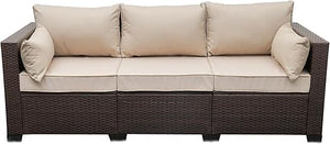 3-Seat Outdoor PE Rattan Sofa with Cushions