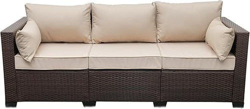 3-Seat Outdoor PE Rattan Sofa with Cushions