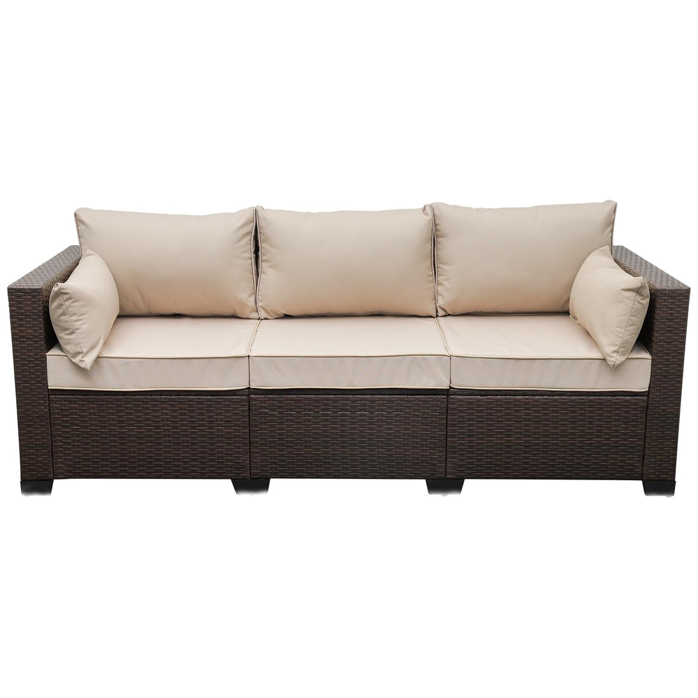 3-Seat Outdoor PE Rattan Sofa with Cushions