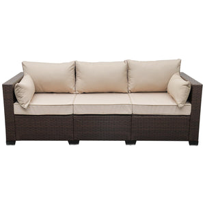 3-Seat Outdoor PE Rattan Sofa with Cushions