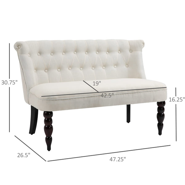 Button-Tufted Armless Loveseat – Cream White
