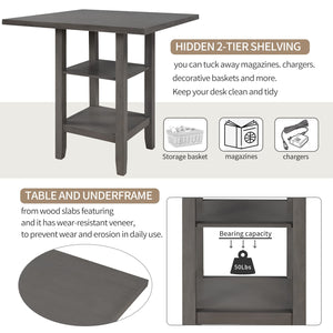 5-Piece Counter Height Dining Set with Storage Shelves and Padded Chairs