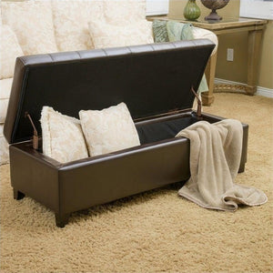 Tufted Bonded Leather Storage Ottoman Bench