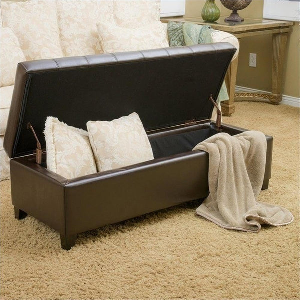 Tufted Bonded Leather Storage Ottoman Bench