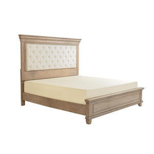 King Size Upholstered Bed Frame with Tall Headboard – Solid Wood, No Box Spring