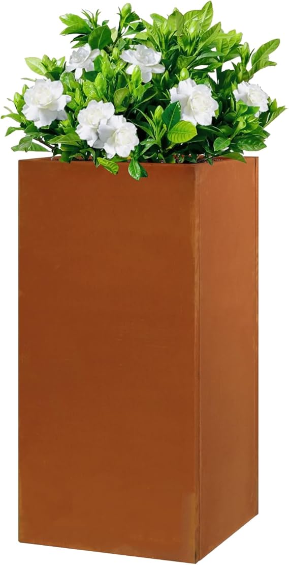 Tall Metal Outdoor Planter Box with Removable Shelf