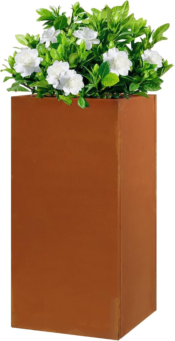 Tall Metal Outdoor Planter Box 14"x14"x30" with Removable Shelf