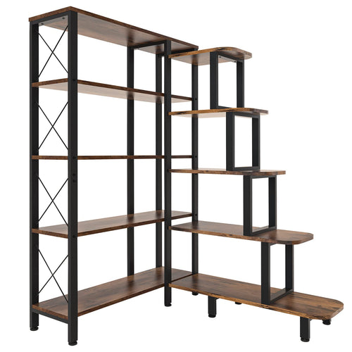Industrial 5-Tier Corner Ladder Bookshelf