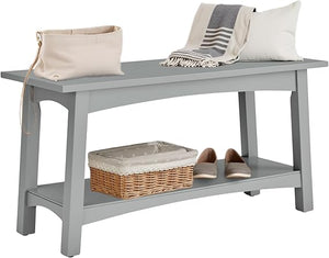 Solid Wood Entryway Bench with Storage Shelf