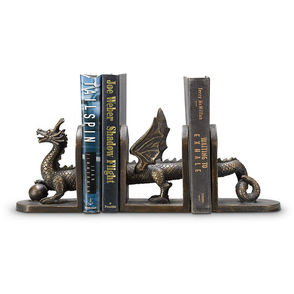 Dragon Bookend Set – Cast Resin, Bronze Finish