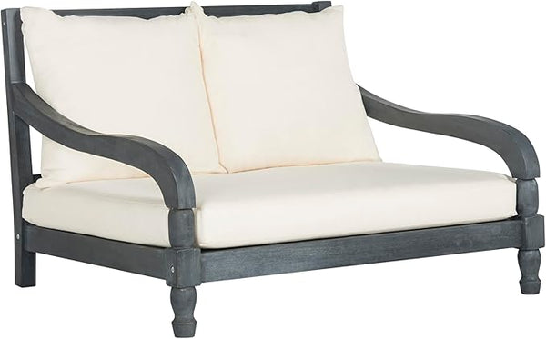 Outdoor Acacia Wood Loveseat with Cushion
