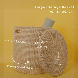 Hand-Woven Cylindrical Storage Basket with Removable Lid