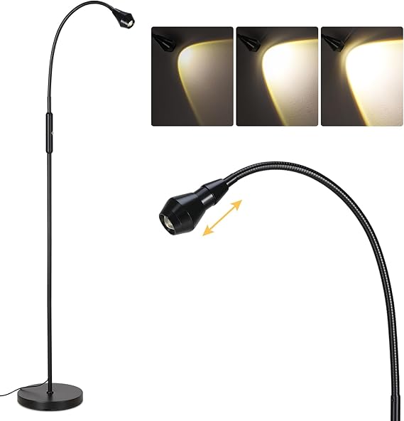 Adjustable LED Gooseneck Floor Lamp with Dimmable Zoomable Beam