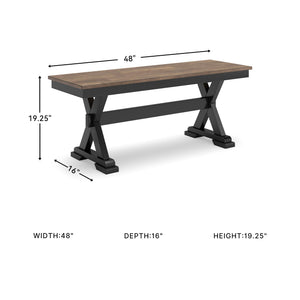 Farmhouse 48" Dining Bench – Dark Brown & Black