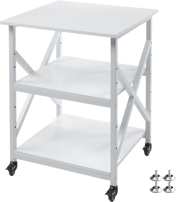 3-Tier Rolling Printer Stand with Adjustable Shelf